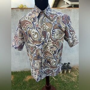 PreOwned Reyn Spooner Hawaiian Print Brown/White Full Button Men's Large